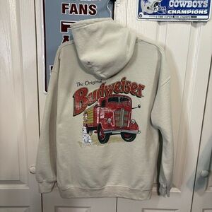 Budweiser Cream Hoodie with Red Graphic